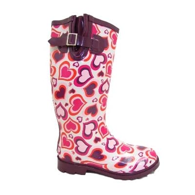 Purple Red Pink Heart Wellies Wellington Rain Festival Boots Size 3-8