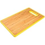 Organic Bamboo Cutting Board, Eco friendly with Colorful Yellow TPR Plastic Trim, Cut out Handle, Double Sided Antibacterial Slicing Surface for Home Kitchen Food Prep. Enjoy Easy Chopping!