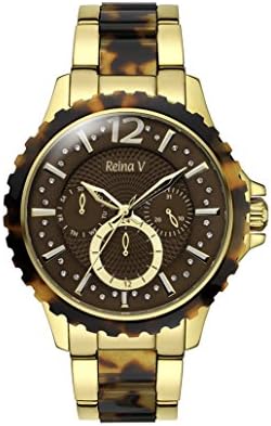 Gold Plated and Brown Women's Wrist Watch - Stainless Steel and Resin Band and Bezel Case - Analog Display, Japanese Quartz - Wild Mini Collection By Reina V