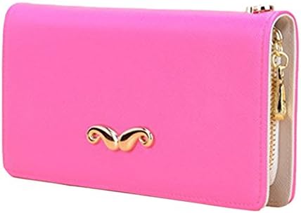 Qianbo Fashion Moustache Womens Long Leather Zip Wallet Purse Bag Rose
