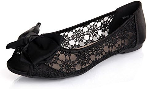 b0w open toe shoe women flat size 8.5 Black