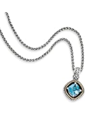 SS 14k Yellow Gold Swiss Blue Topaz 18in Vintage Style Necklace 2.86ct