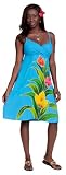 Womens Short Summer V-Neck Dress with Ginger Floral Design by 1 World Sarongs in Turquoise