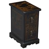 Handmade Oriental Furniture - 19" Antique Style Black Leather End Table - Oriental Heirloom
