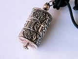 Pendant, Buddhist Prayer Wheel - including faux leather cord