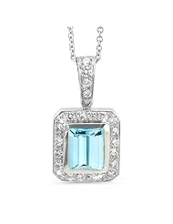 Rectagular Pendant With A Cushion Center Stone In 18K White Gold With A 0.50 ct. Genuine aquamarine Center Stone.