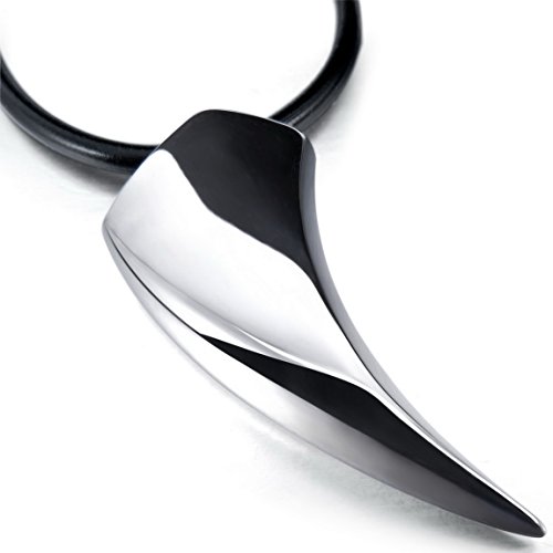 Men's Stainless Steel Pendant Necklace Silver Sharp Spear Wolf Teeth Polished -with 20 inch Cord