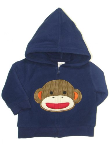 Ryder Baby Boys Sock Monkey Zipper Hoodie by Baby Starters - Blue - 3 Mths / 8-12 Lbs