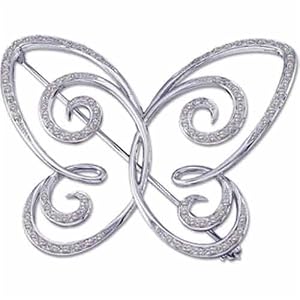 14Kt White Gold Butterfly Diamond Brooch Pin by