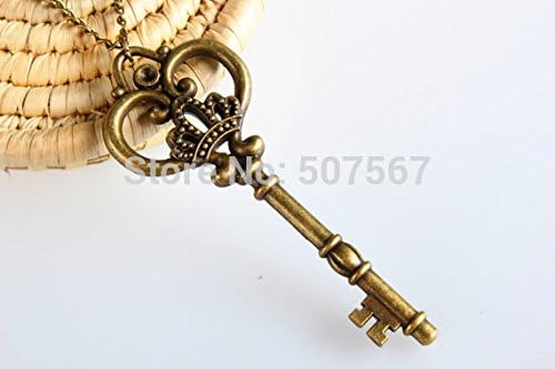 Sweet Brownie ~-the Large Skeleton Key Necklace in Antique Brass Finish, Ornate Vintage Style with Extra Long Chain
