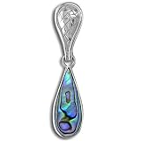 Sterling Silver Teardrop Paua Shell w/ Woven Design Pendant on Snake Chain by Sajen, 18