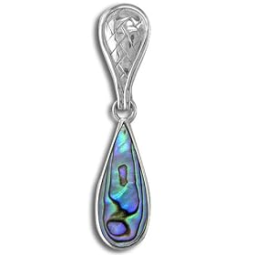 Sterling Silver Teardrop Paua Shell w/ Woven Design Pendant on Snake Chain by Sajen, 18