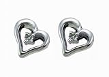 Ladies 0.04ct Diamond Heart Earrings