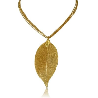 Designer 24K Gold Overlay Leaf Pendant on Multi Chain Necklace Designer 24K Gold Overlay Leaf Pendant on Multi Chain Necklace