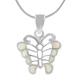 Sterling Silver Butterfly with White Opal Necklace