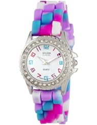 Golden Classic Womens 2295-C "Petite Colors Galore" Rhinestone Encrusted Bezel Multi-Colored Silicone Watch