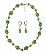 Necklace - Earrings Set - N492 - Murano & Glass Beads + Matching Earrings ~ Green Twists and Cubes