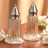 2 PIECE SALT AND PEPPER SHAKERS - 2 PIECE GLASS SALT AND PEPPER SHAKERS WITH NICKEL PLATED COVERS - salt dish