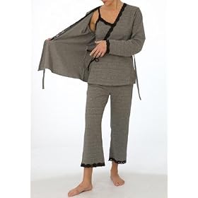 La Leche League Intimates 3-Piece Jacquard Pajama Set with Nursing Tank Top Loungewear