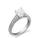 0.60 Carats Diamond Engagement Ring 14k White Gold Antique Engraved Style Princess Cut Sale