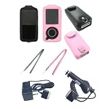 SanDisk Sansa e250 e260 e270 e280 Premium Leather Case with Lanyard - Bundled with Home Travel Charger and 12v Rapid Charger - 2 Color Options