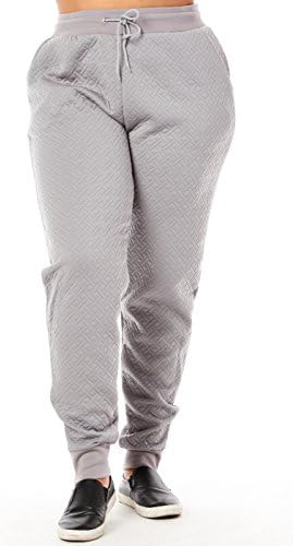 Womens Ladies Plus Sizes Curvy Fashion Warm Quilt Joggers Pants JNJ20516X (XL, Grey)