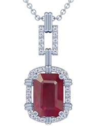 Platinum Emerald Cut Ruby And Round Diamond Pendant