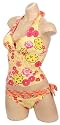 Sexy Cute Bathing Suit Juniors Yellow Pink Floral Print Halter Tankini Tie Side Bottom 2pc Swimsuit
