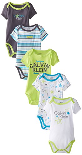 Calvin Klein Baby Boys Newborn 5 Pack Creepers Lime and Blue Group