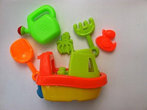 Beach Fun Boat Toy Set: 6 Piece Sand and Water Play Set with Shovels Rake Sand Molds and Boat