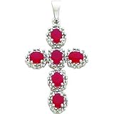 14 karat white gold genuine diamond and ruby cross charm