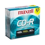 MAXELL CORP. OF AMERICA / MAX648210 / CD-R Discs, 700MB/80min, 48x, w/Slim Jewel Cases, Silver, 10/pack / Sold as 1 PK