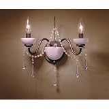 Laura Ashley WAME0255 Aimee 2 Light Candle Wall Sconce Fixture, Bronze, Pink, Glass Drops, B8952