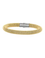Silver Yellow Plated 7.50" 8.5mm Polish Beaded Bangle With Magnetic Clasp