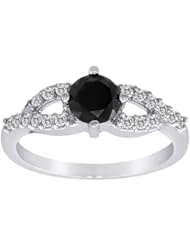 10k White Gold Black Diamond with White Diamond-Accent Ring (1.00 cttw, H-I Color, I2-I3 Clarity)