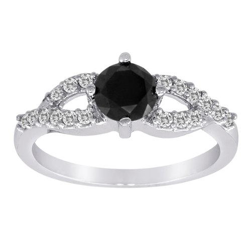 10K White Gold 1.00 cttw Black and White Diamond Ring, Size 6