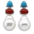 14K White Gold Paspaley South Sea Cultured Pearl, Turquoise and Red Coral Earrings
