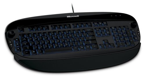 Microsoft Reclusa 104-Key USB Illuminated Gaming Keyboard w/Razer Technology, Jog Dials, USB Hub & 6-Gaming Keys (Black)