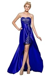 Strapless Satin Sweetheart Sheath  Sequined Beaded High-Low-Hem  Dress With Rhinestones