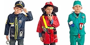 Set of 3 RESCUE Costumes Fireman Police & Doctor with Hats & over 15 accessories
