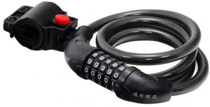 Bicycle Bike Cycling 5 Digit Password Lock Steel Wire 12Mm*1200Mm With Bracket - Black