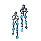 Silver Tone Aqua Blue Chandelier Dangle Earrings