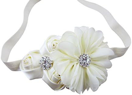 Baptism Ivory Headband, Handmade The Fairy Factory Flower Wedding Ivory (Headband) with Crystal Rhinestone Centers- Ivory