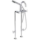 37-1/2 Freestanding Tub Faucet & Supplies w/ Shutoff Valves - Cross Handles - Chrome