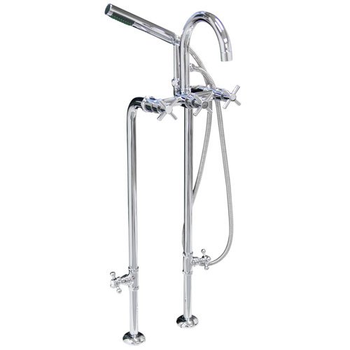 37-1/2 Freestanding Tub Faucet & Supplies w/ Shutoff Valves - Cross Handles - Chrome