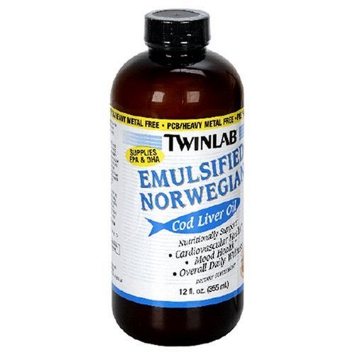 TwinLab Cod Liver Oil, Emulsified Norwegian, Orange, 12 Ounces (Pack of 3) by Twinlab