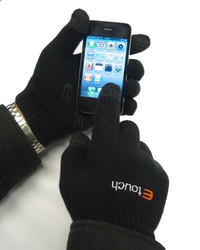 Etouch Touchscreen Gloves, for iPhone, iPad, Blackberry, Samsung, HTC and other smartphones, PDA's & Sat navs, Black