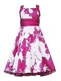 Rare Editions Girls 7-16 FUCHSIA-PINK IVORY FLORAL PRINT SHANTUNG Special Occasion Wedding Flower Girl Party Dress