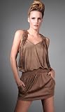 GERSHON Fringe Stud Pocket Sleeveless Dress Brown