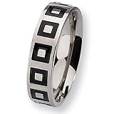 Black Enamel Flat Polished Titanium Ring (6.0 mm) - Sizes 6-13